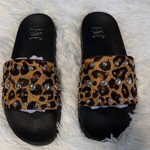 INC International Concepts Leopard Studded Sandals - Black and Tan. NWOT